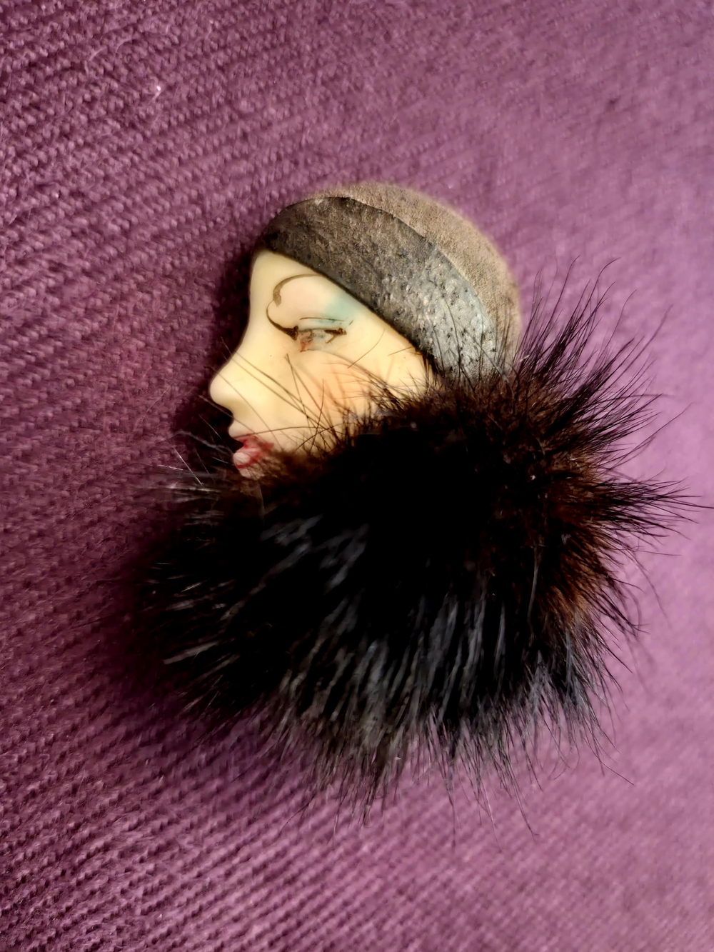 VTG Lady Face Fur Porcelain Face Glamour Girl